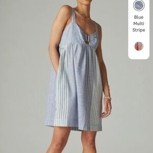 NWT Lucky Brand - Plaid Linen Cutout Babydoll Dress